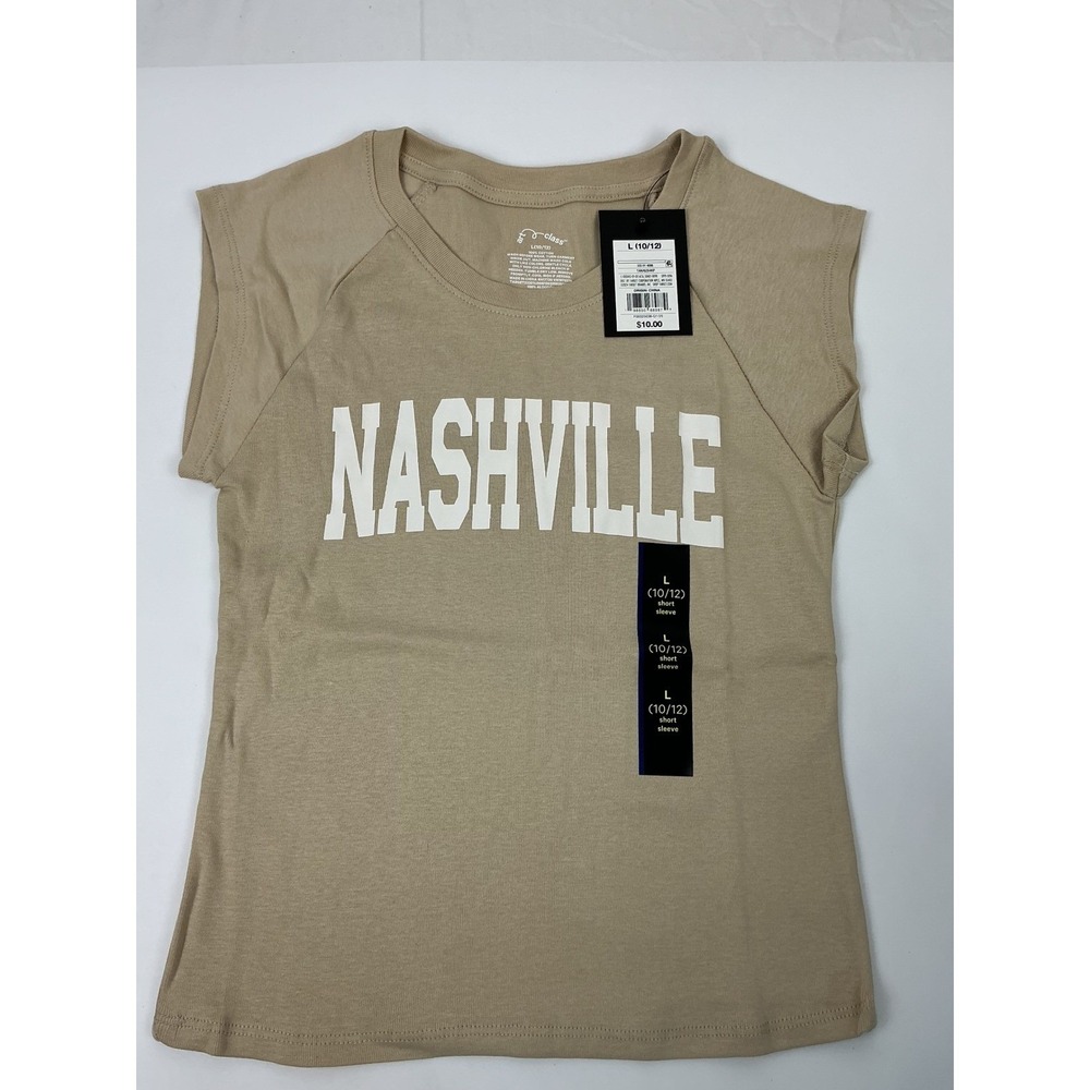 Art Class Girls Nashville Graphic T-Shirt Top Crew Neck Tan Size L (10/12)‎